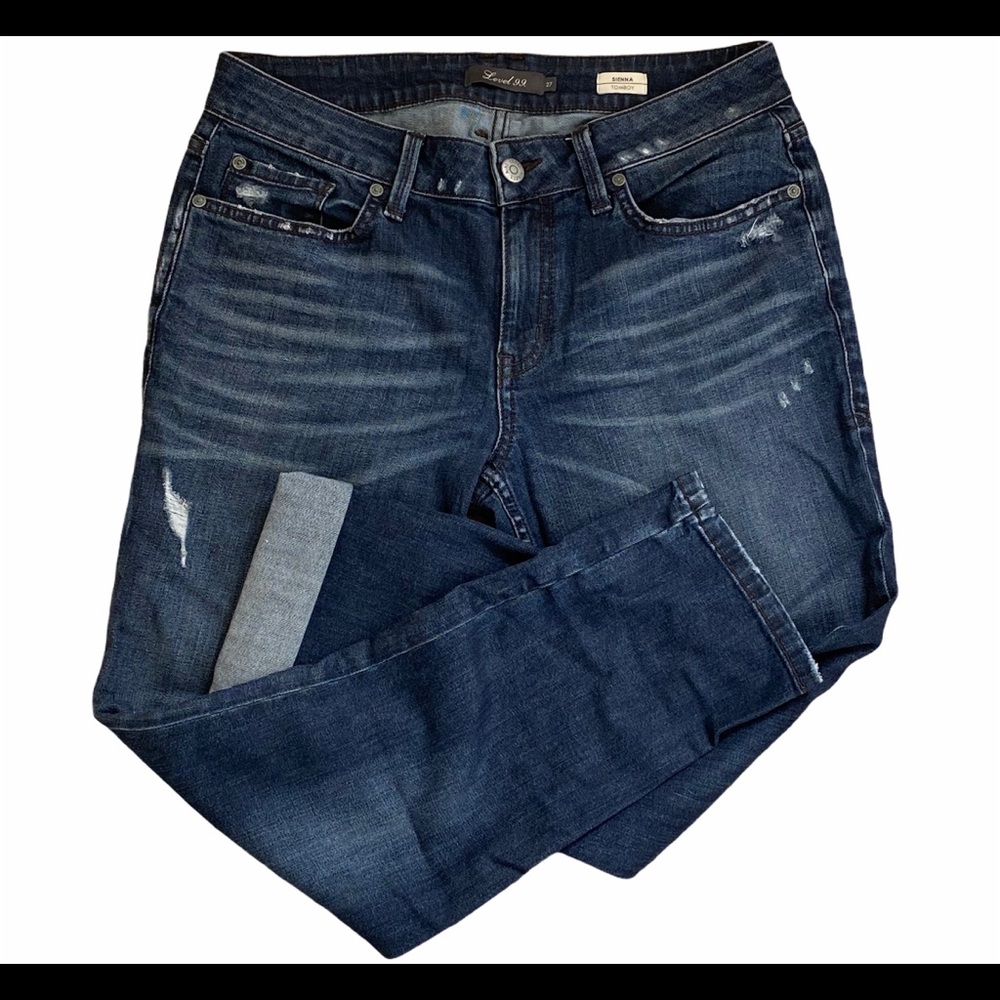 Level 99 Sienna Tomboy Distressed Dark Wash Jeans
